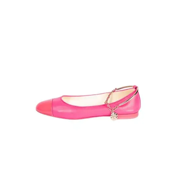 CHANEL Hot Pink Leather Ankle Strap Ballet Flats Size 36 - Picture 1 of 4